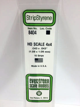 HO 4x4 Opaque White Polystyrene Strip 0.043"x0.043"x14" (10) (EVG8404)