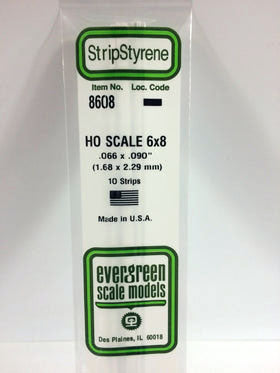 HO 6x8 Opaque White Polystyrene Strip 0.066"x0.090"x14" (10) (EVG8608)