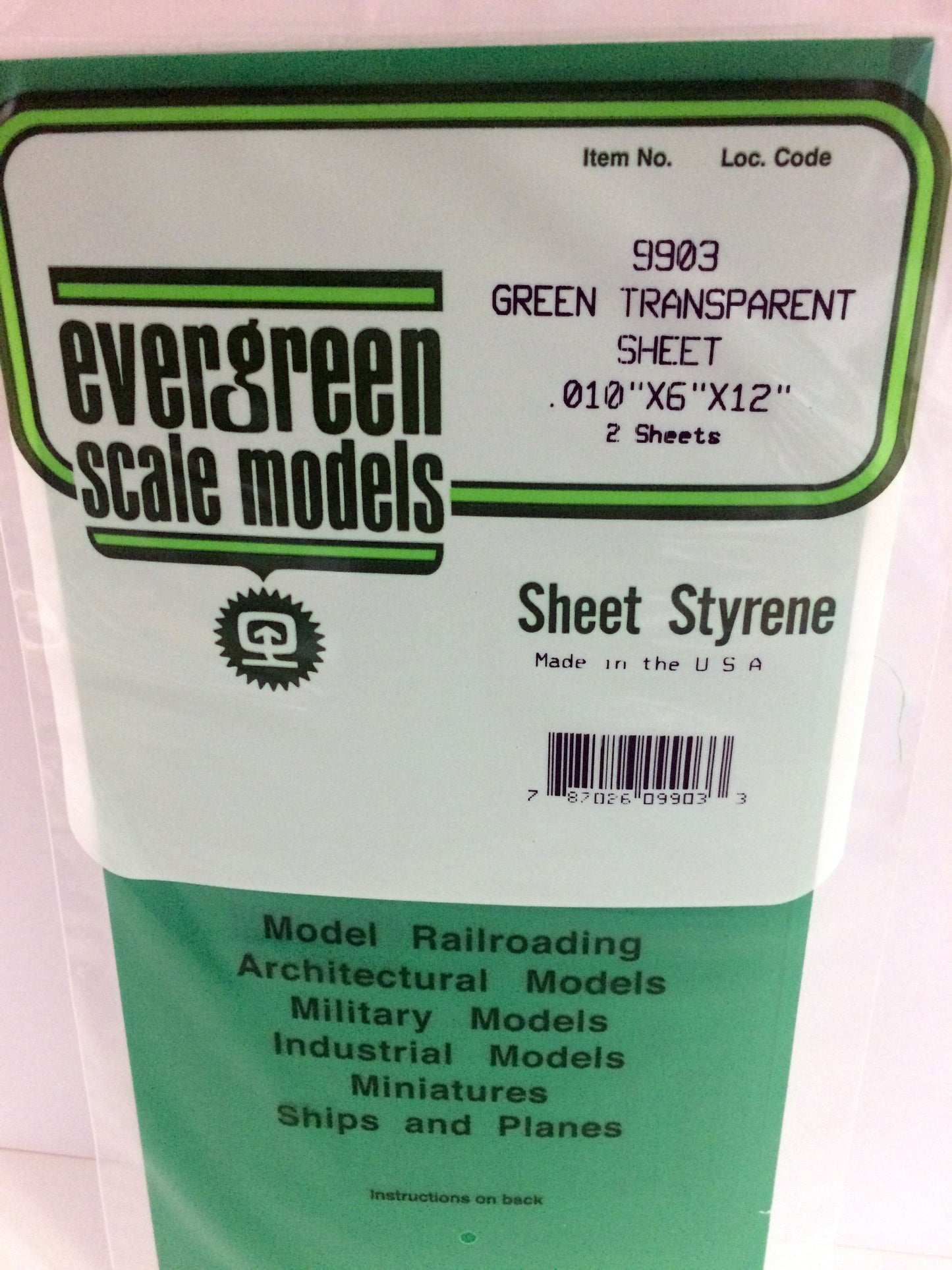 Transpartent Green Polystyrene Sheet 0.010"x6"x12" (2) (EVG9903)