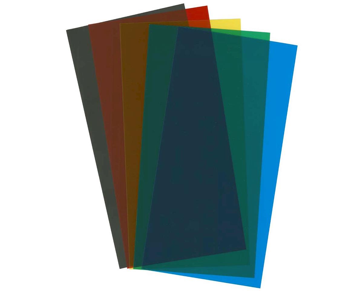 Transparent Polystyrene Sheet Pack 0.010"x6"x12", Red, Blue, Green, Yellow, Opaque Black (1 Each) (EVG9905)