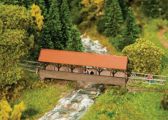 N Roofed/Covered Pedestrian Bridge Laser-Cut Wood Kit, 3.5"x0.75"x1.56" (FLR222574)