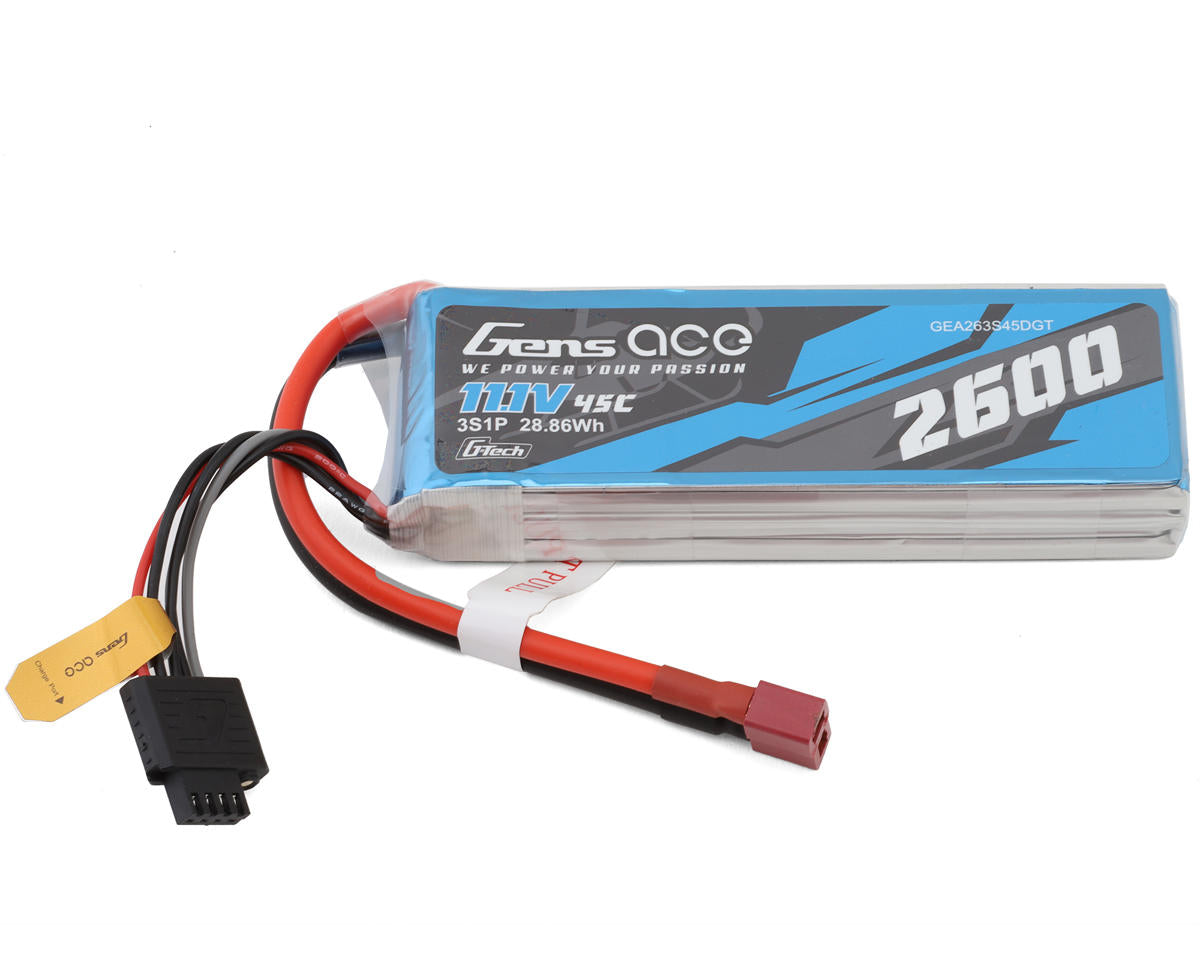 2600mAh 3S 11.1V 45C Softcase LiPo Battery, Deans Connector (GEA263S45DGT)