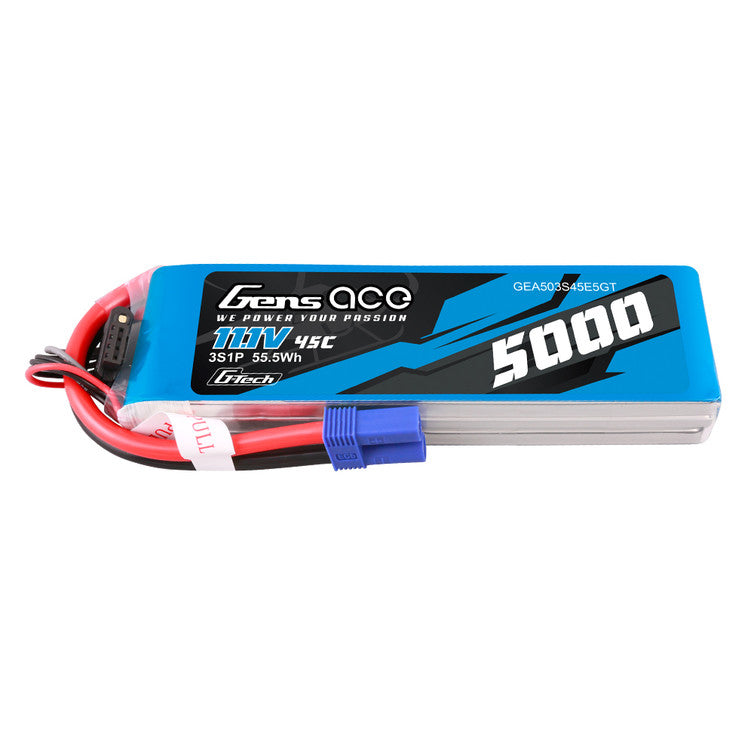 5000mAh 3S 11.1V 45C Softcase LiPo Battery, EC5 Connector (GEA503S45E5GT)