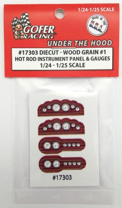 1/24-1/25 Hot Rod Instrument Panel and Gauges Wood Grain #1 (Diecut Plastic) (GOF17303)