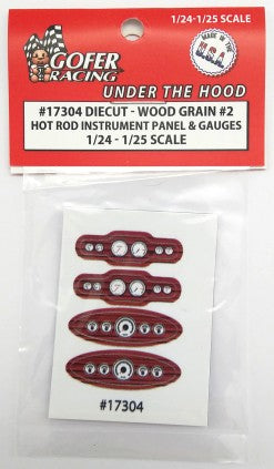 1/24-1/25 Hot Rod Instrument Panel and Gauges Wood Grain #2 (Diecut Plastic) (GOF17304)