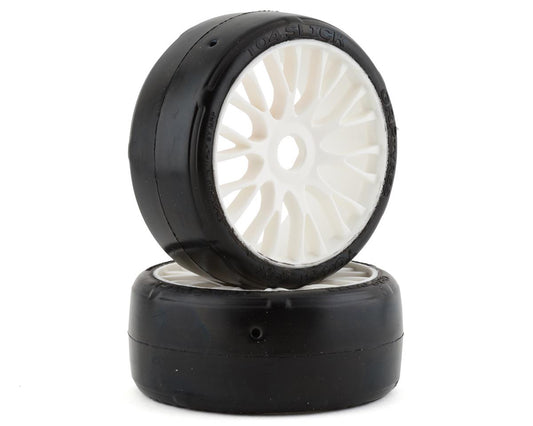 GT TO4 Slick XB1 UltraSoft Mounted Belted Tires on White Spoked Wheels (2): 1/8 Buggy (GRPGTH04XB1)