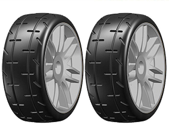 GT T01 Revo S1 XXSoft Mounted Belted Tires on Spoked Silver Wheels (2): 1/8 Buggy (GRPGTK01S1)