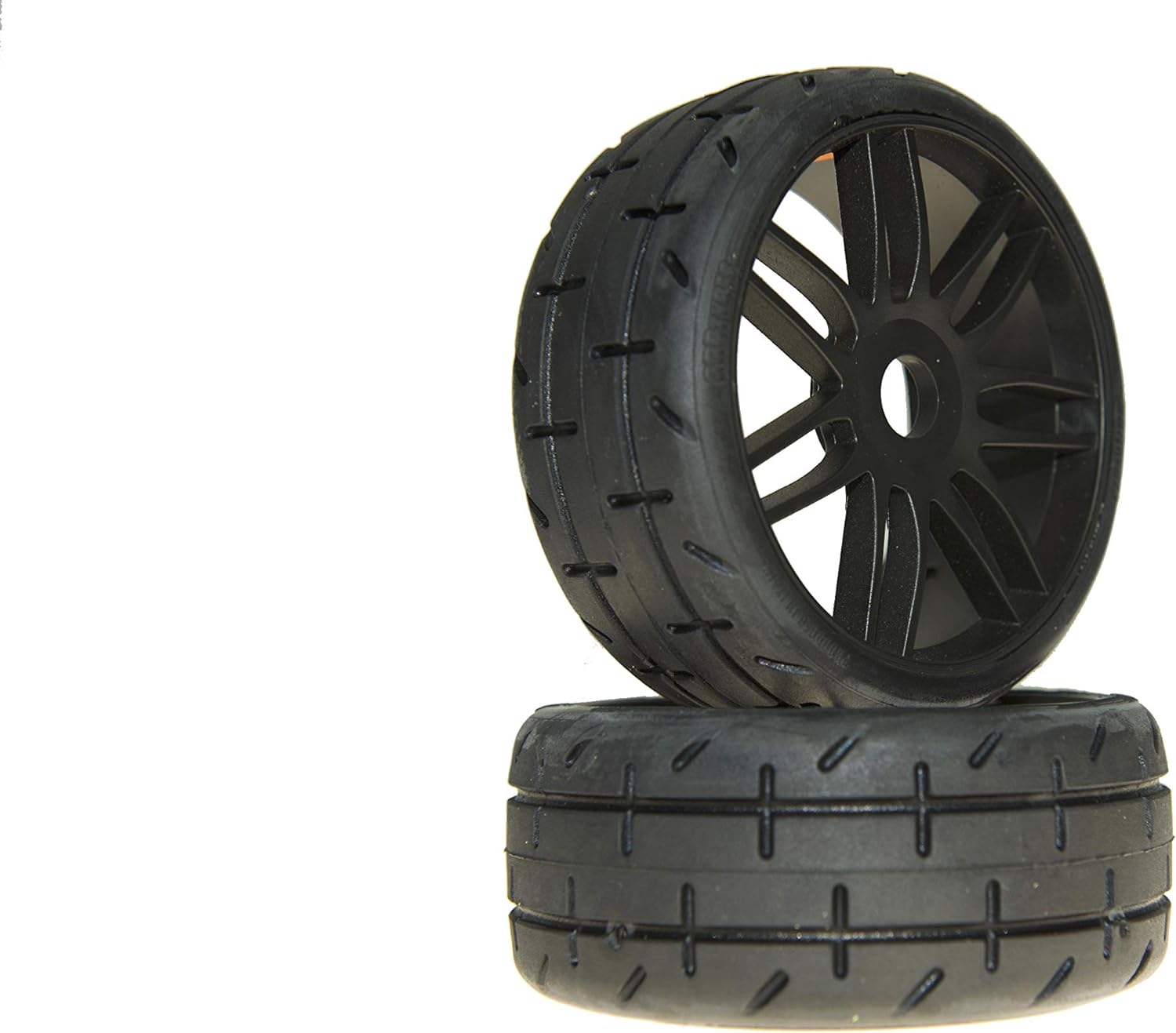 GT T01 Revo S5 Medium Mounted Belted Tires on Spoked Black Wheels (2): 1/8 Buggy (GRPGTX01S5)