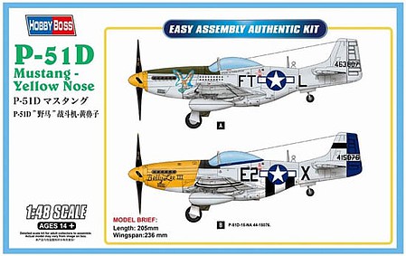1/48 P-51D Mustang Yellow Nose Plastic Model Kit (HBO85808)