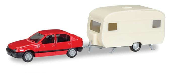 HO Opel Kadett with Camper Trailer Minikit, Various Standard Colors (HRP13420)