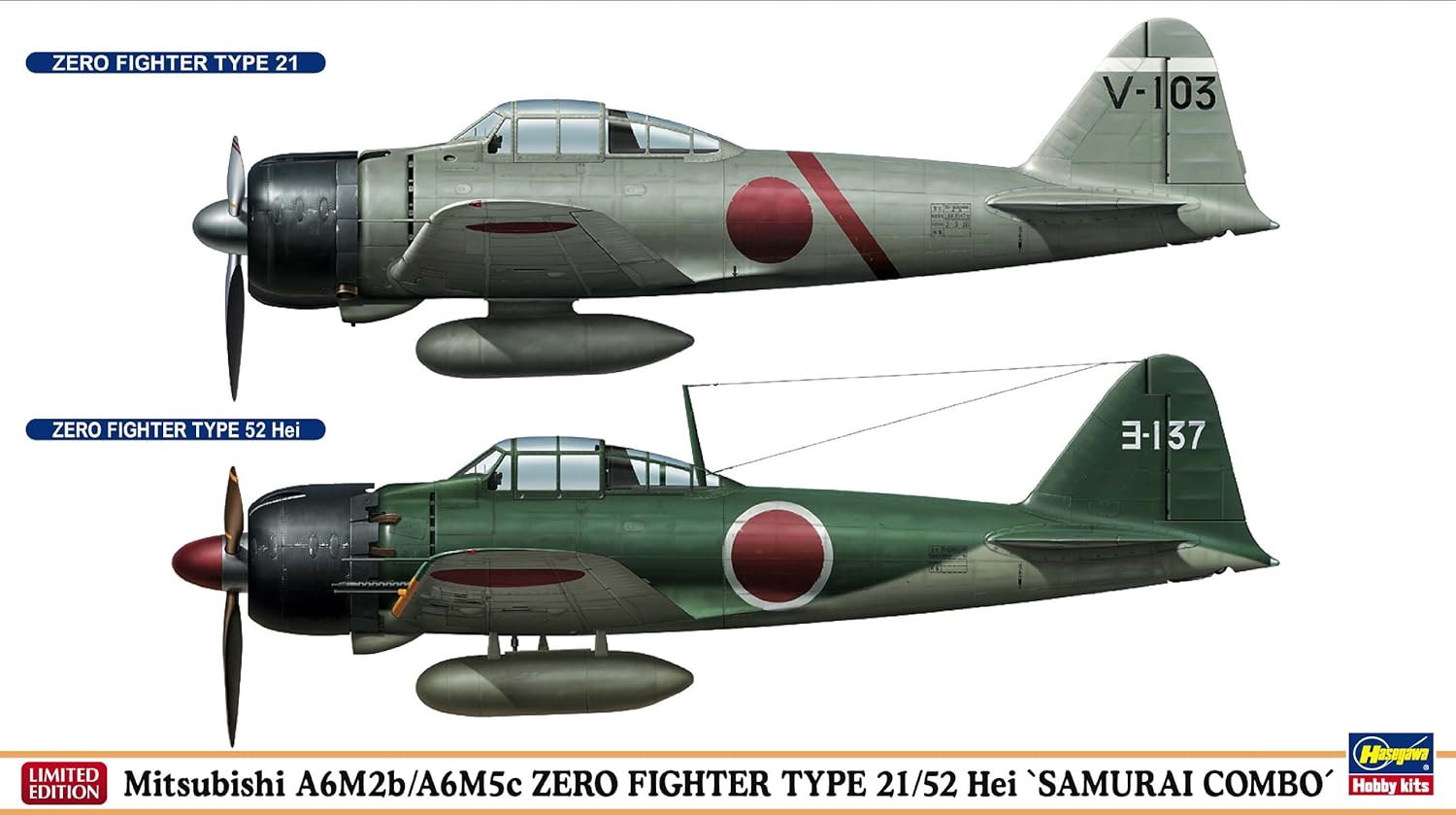 1/72 Mitsubishi A6M2b/A6M5c Zero Samuri Fighter Aircraft Limited Edition (2) Plastic Model Kit (HSG01973)