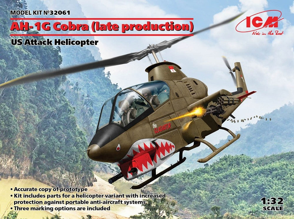 1/32 US Army AH1G Cobra Late Production Attack Helicopter Plastic Model Kit (ICM32061)