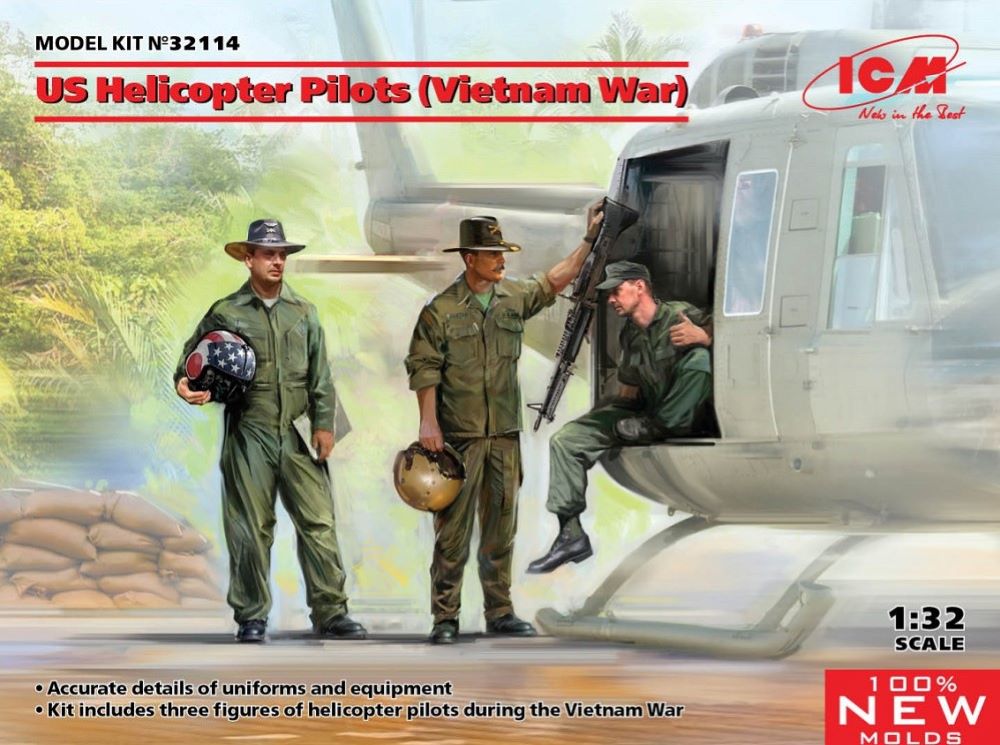 1/32 US Helicopter Pilots Vietnam War (3) Plastic Model Kit (ICM32114)