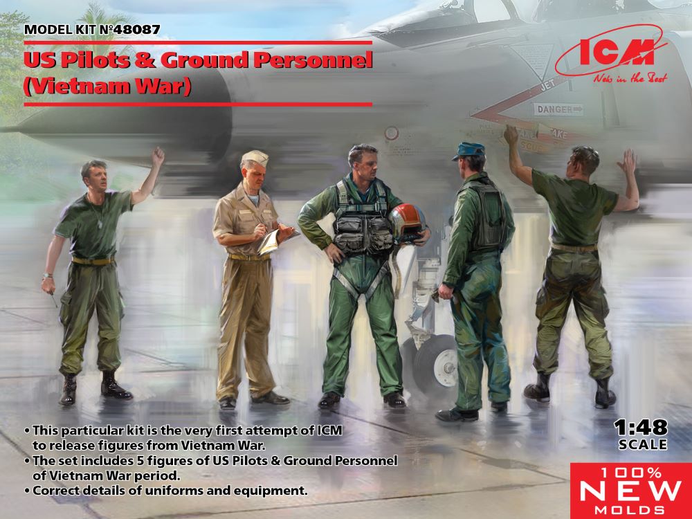 1/48 US Pilots and Ground Personnel Vietnam War (5) Plastic Model Kit (ICM48087)