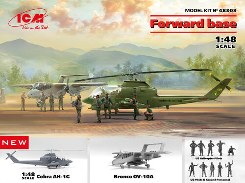 1/48 Forward Base: Cobra AH-1G and Bronco OV-10A Plastic Model Kit (ICM48303)