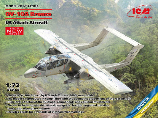 1/72 US OV10A Bronco Attack Aircraft Vietnam War Plastic Model Kit (ICM72185)