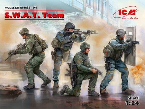 1/24 Swat Team, 4 Figures Plastic Model Kit  (ICMDS2401)