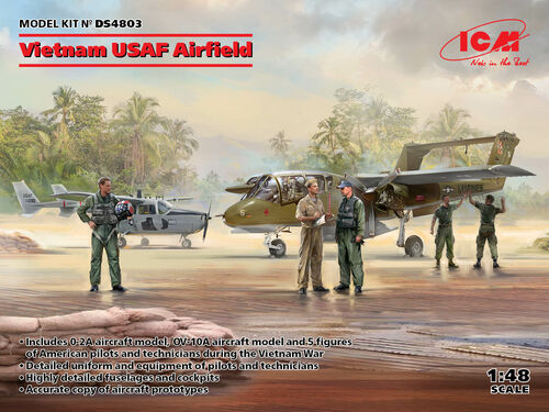 1/48 Vietnam USAF Airfield with Aircraft and Figures Plastic Model Kit (ICMDS4803)