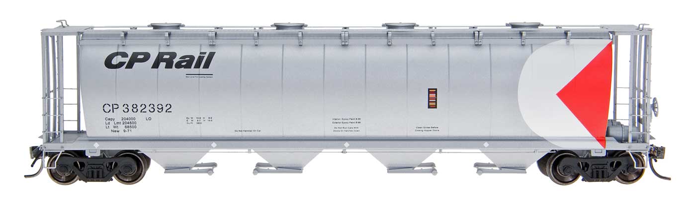 HO 4-Bay Cylindrical Covered Hopper with Round Hatches, Canadian Pacific (CP), Silver, #382263 (IMR4522135)