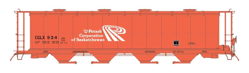 HO 4-Bay Cylindrical Covered Hopper with Round Hatches, Potash Corporation Of Saskatchewan (CGLX) (IMR45224)