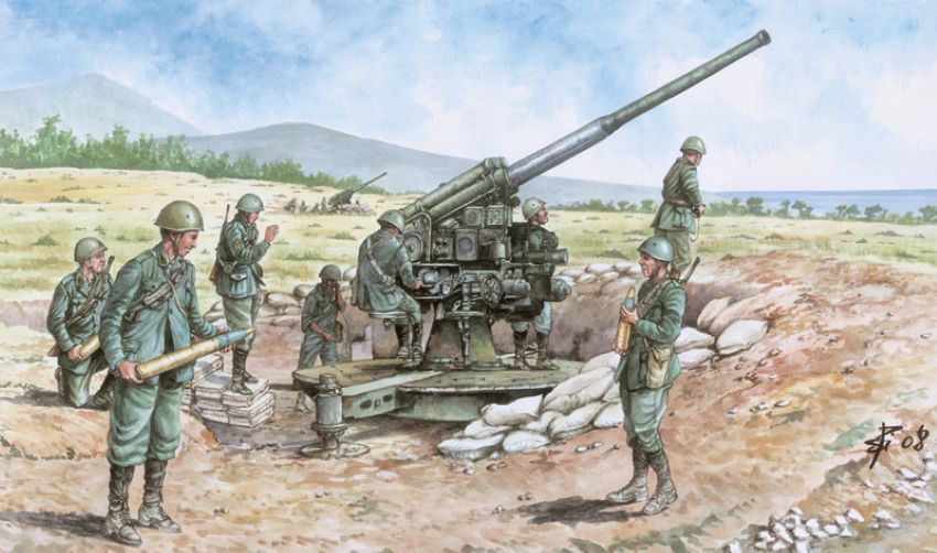 1/72 WWII Italian 90/53 Gun with Crew (6) Plastic Model Kit (ITA6122)