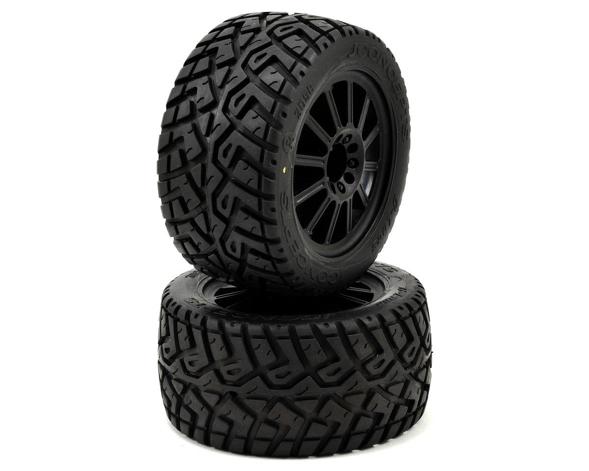 G-Locs 2.8" Tires Pre-Mounted on Black Wheels for E-Stampede/E-Rustler 2WD Rear, Yellow Compound (2) (JCO30563040)