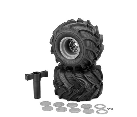 Fling Kings Pre-Mounted Tires on Silver Wheels for Traxxas E-Revo or Arrma Kraton, Yellow Compound (2) (JCO308440910)