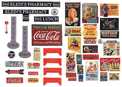 HO Billboard Signs and Posters with Color Graphics, 1930-1950s Drugstore and Pharmacy Signs (41) (JLI242)