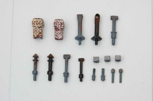 HO Roof Stacks, Vents and Chimneys Unpainted Metal Castings (16) (JLI494)