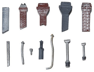 HO Unfinished Detail Set, Stovepipes and Chimneys (12) (JLI496)