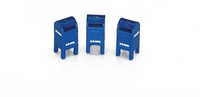 HO Post-1955 Custom U.S. Street Mailbox, Blue (3) (JLI711)