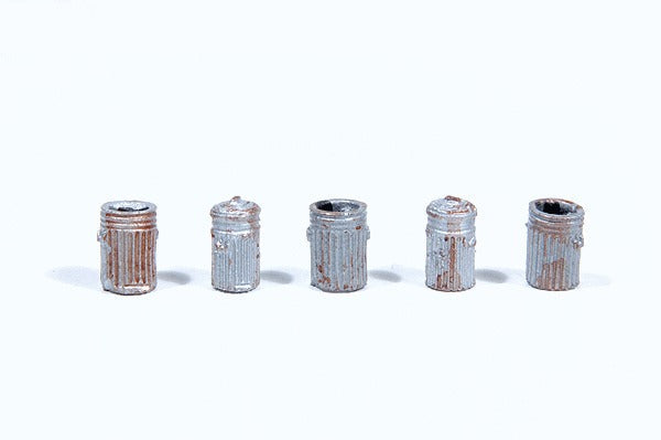 HO Custom Garbage Cans, Painted and Rusted (5) (JLI718)