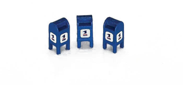 HO Custom U.S. Mail Street Mailbox, 1971-1992 Blue (3) (JLI802)
