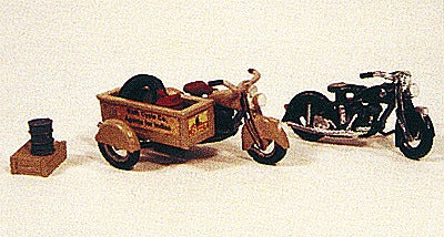 HO Classic 1947 Model Motorcycles with 1 Service Sidecar Box (2) (JLI905)