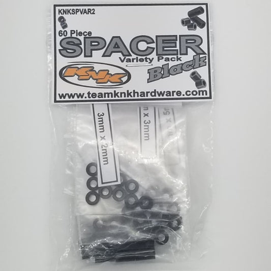 3mm Aluminum Spacer Variety Pack, Black (60 Assorted) (KNKSPVAR2)