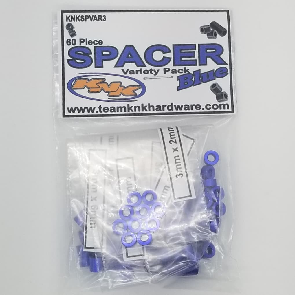 3mm Aluminum Spacer Variety Pack, Blue (60 Assorted) (KNKSPVAR3)