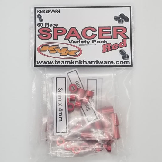 3mm Aluminum Spacer Variety Pack, Red (60 Assorted) (KNKSPVAR4)
