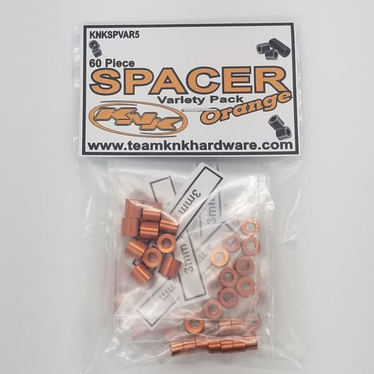 3mm Aluminum Spacer Variety Pack, Orange (60 Assorted) (KNKSPVAR5)