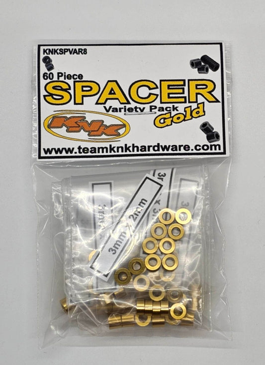 3mm Aluminum Spacer Variety Pack, Gold (60 Assorted) (KNKSPVAR8)