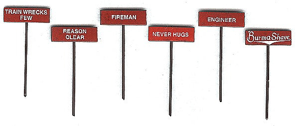 HO Burma Shave Signs Set #4: Train Wrecks Few... (6) (LAB7604)