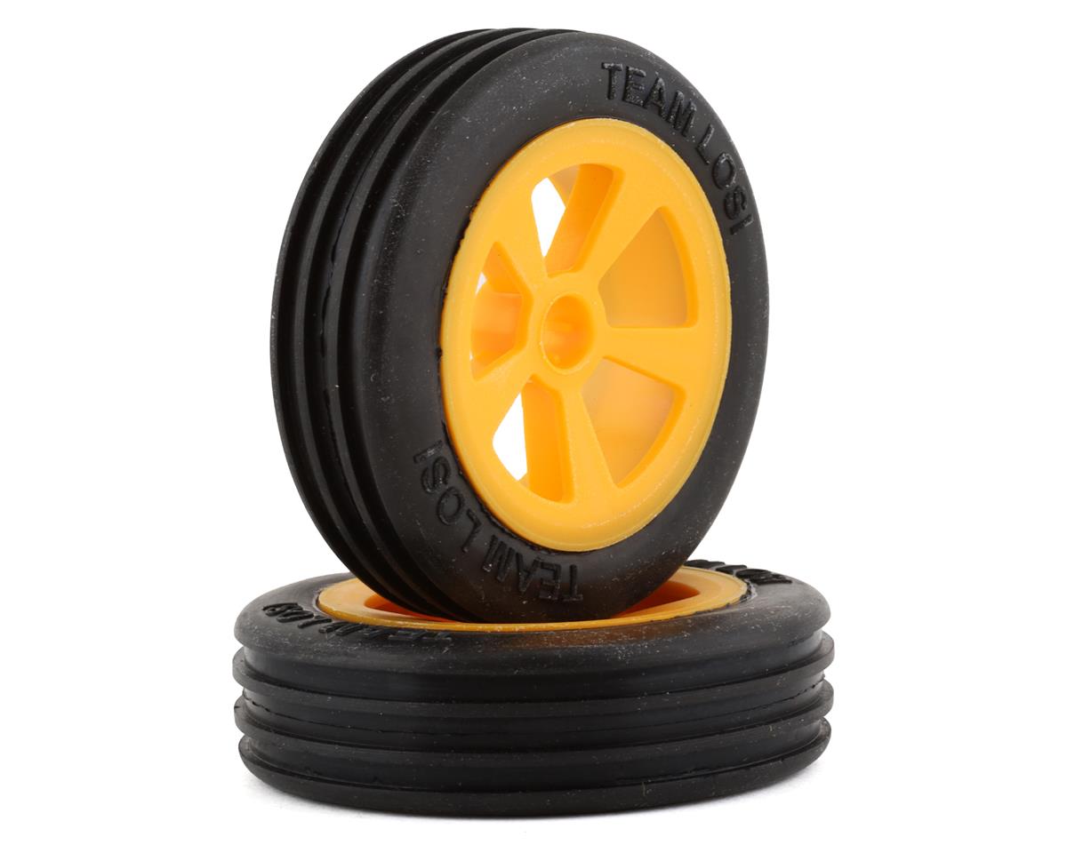 Front Rib Premounted Tires with Orange Wheels for Mini JRX2 (2) (LOS41019)