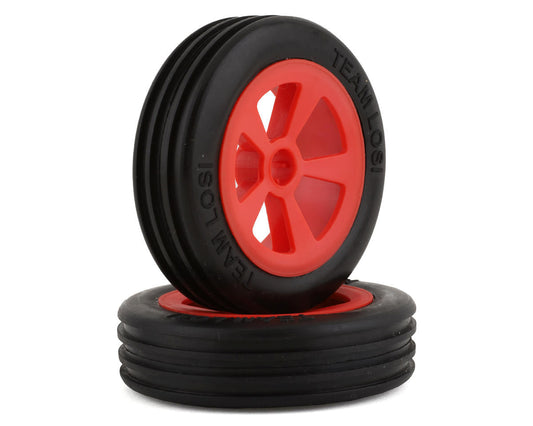 Front Rib Premounted Tires with Red Wheels for Mini JRX2 (2) (LOS41020)