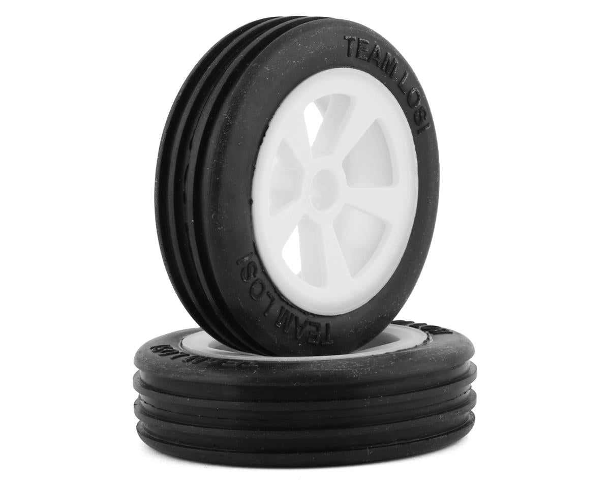 Front Rib Premounted Tires with White Wheels for Mini JRX2 (2) (LOS41021)