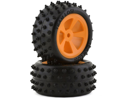 Rear 4 Row Premounted Tires with Orange Wheels for Mini JRX2 (2) (LOS41022)