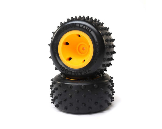 Rear 6 Row Premounted Tires with Orange Wheels for Mini JRXT (2) (LOS41031)