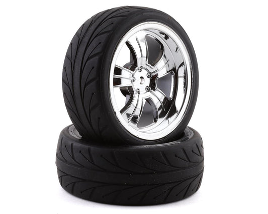 Front Premounted Tires with 54x26mm Chrome 5-Spoke Wheels for V100 (2) (LOS43038)