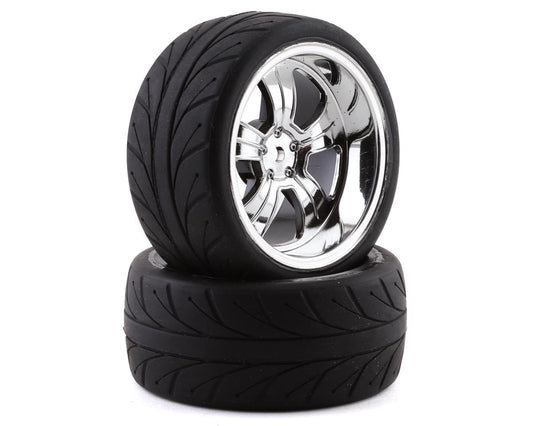 Rear Premounted Tires with 54x26mm Chrome 5-Spoke Wheels for V100 (2) (LOS43039)