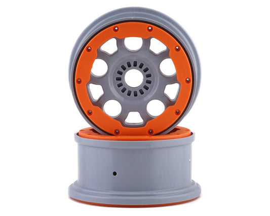 Silver Wheels with Orange Beadlock Rings for DBXL-E 2.0 (2) (LOS45032)