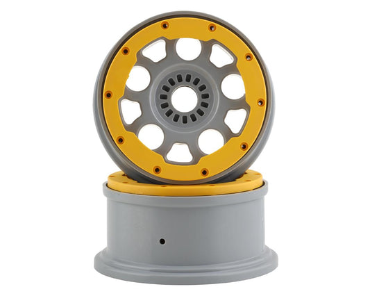 Silver Wheels with Yellow Beadlock Rings for DBXL 2.0 (2) (LOS45036)