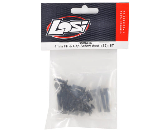 Flathead and Caphead Screw Assortment 4mm for 5IVE-T/MINI WRC (32) (LOSB6465)
